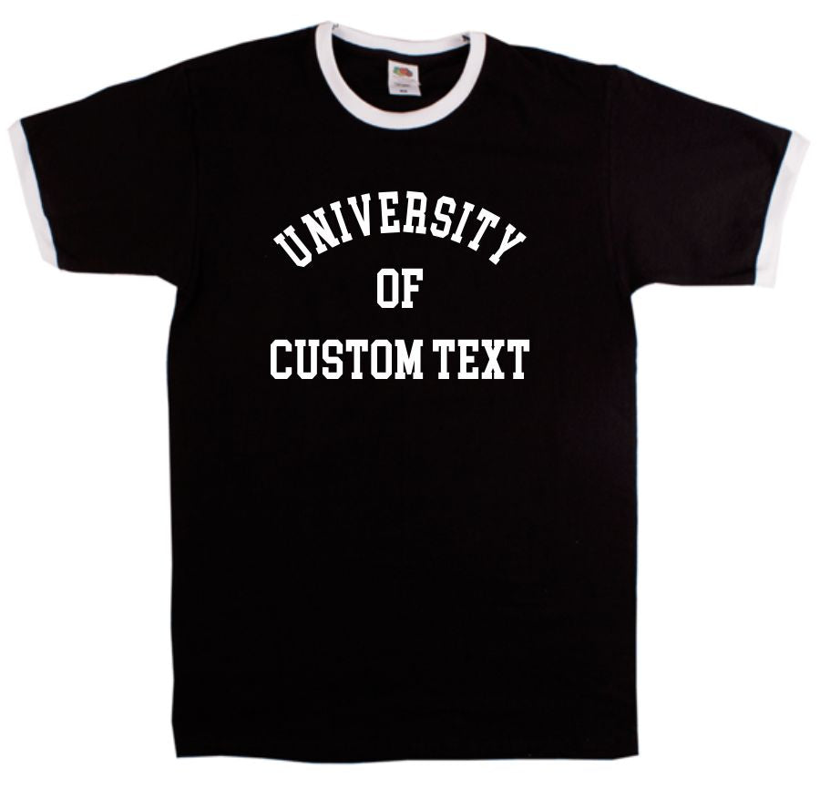 Custom University Ringer T-Shirt - Personalised Print, Varsity College Style, Various Colours