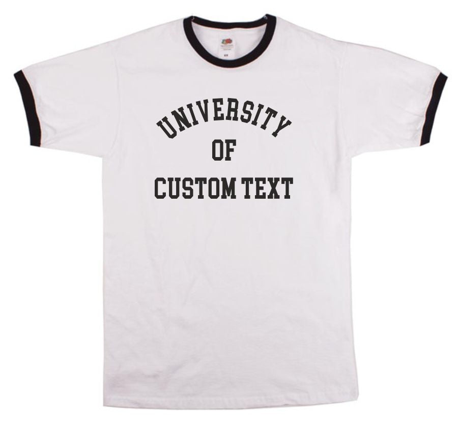 Custom University Ringer T-Shirt - Personalised Print, Varsity College Style, Various Colours