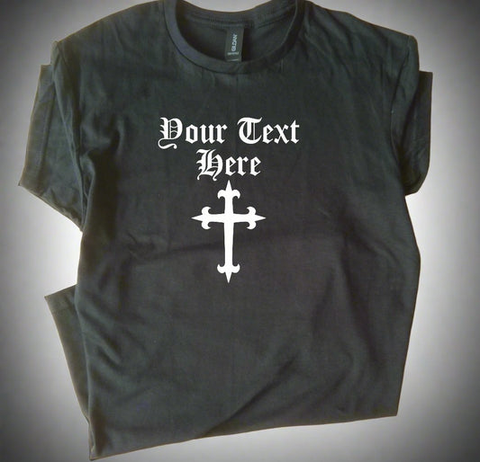 Custom Printed Gothic Cross T-Shirt - Crucifix, Rocker, S-XXL