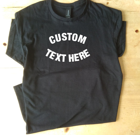 Custom Printed T-Shirt - Personalised Retro College Style Curved Font, Various Colours