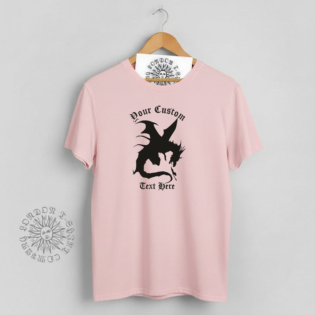 Custom Print Dragon T-Shirt: Add Your Text, Fantasy, Various Colours S-3XL