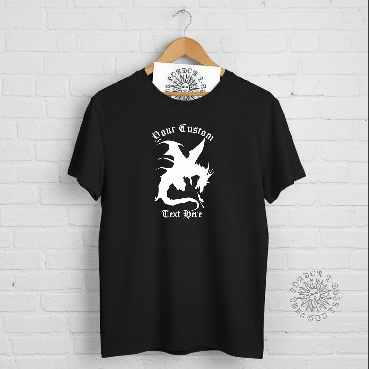 Custom Print Dragon T-Shirt: Add Your Text, Fantasy, Various Colours S-3XL
