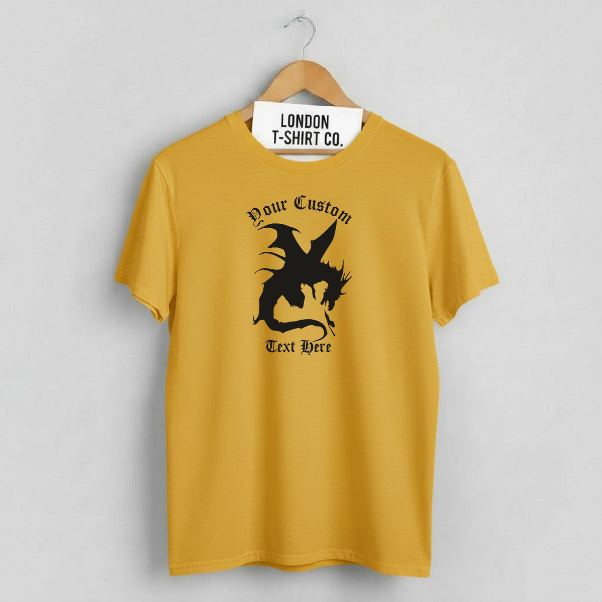 Custom Print Dragon T-Shirt: Add Your Text, Fantasy, Various Colours S-3XL