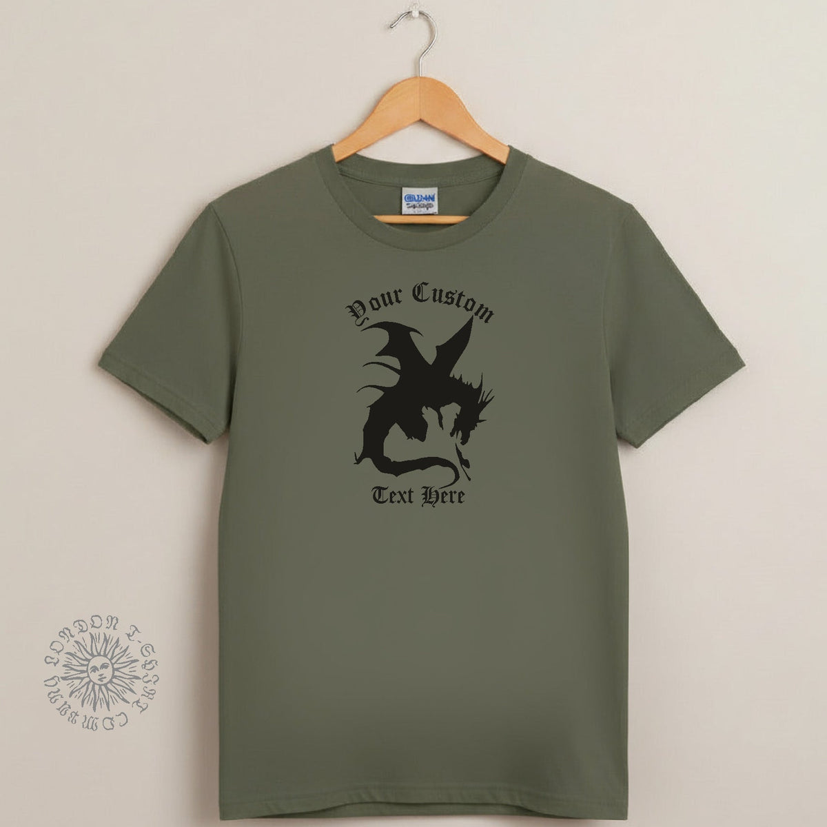 Custom Print Dragon T-Shirt: Add Your Text, Fantasy, Various Colours S-3XL