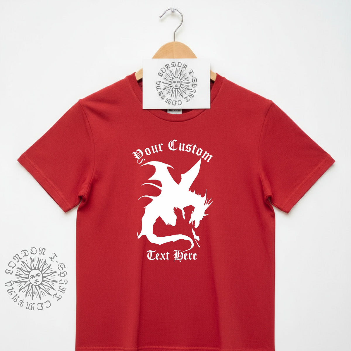 Custom Print Dragon T-Shirt: Add Your Text, Fantasy, Various Colours S-3XL