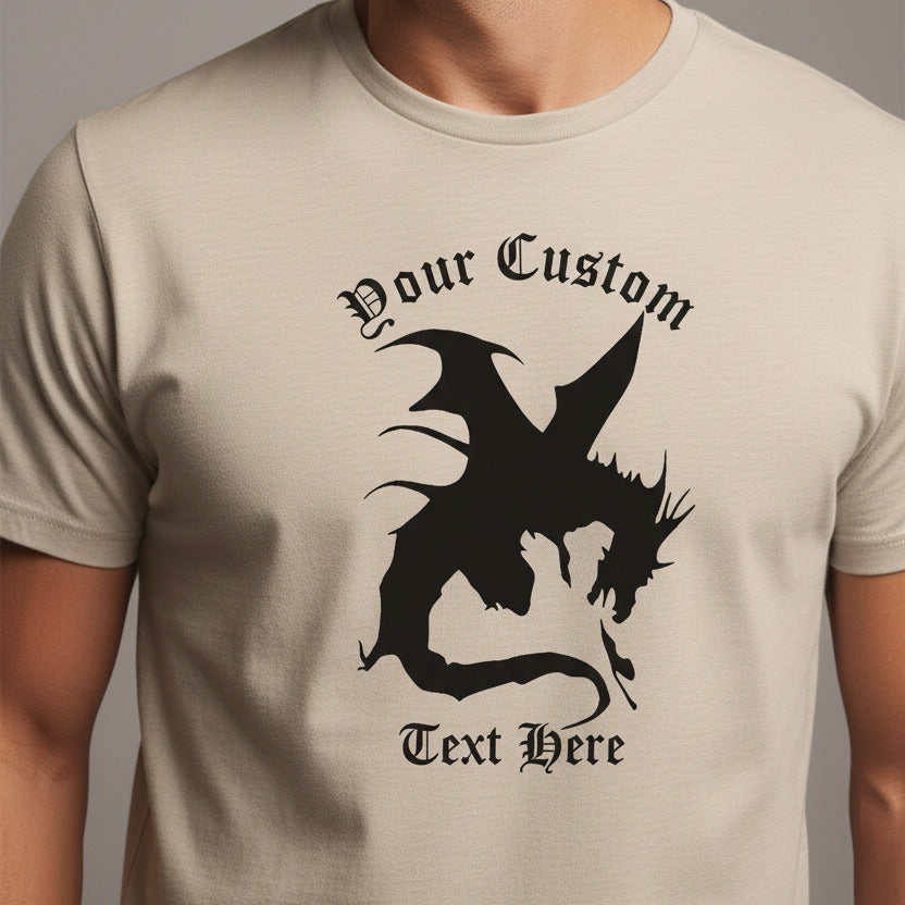 Custom Print Dragon T-Shirt: Add Your Text, Fantasy, Various Colours S-3XL