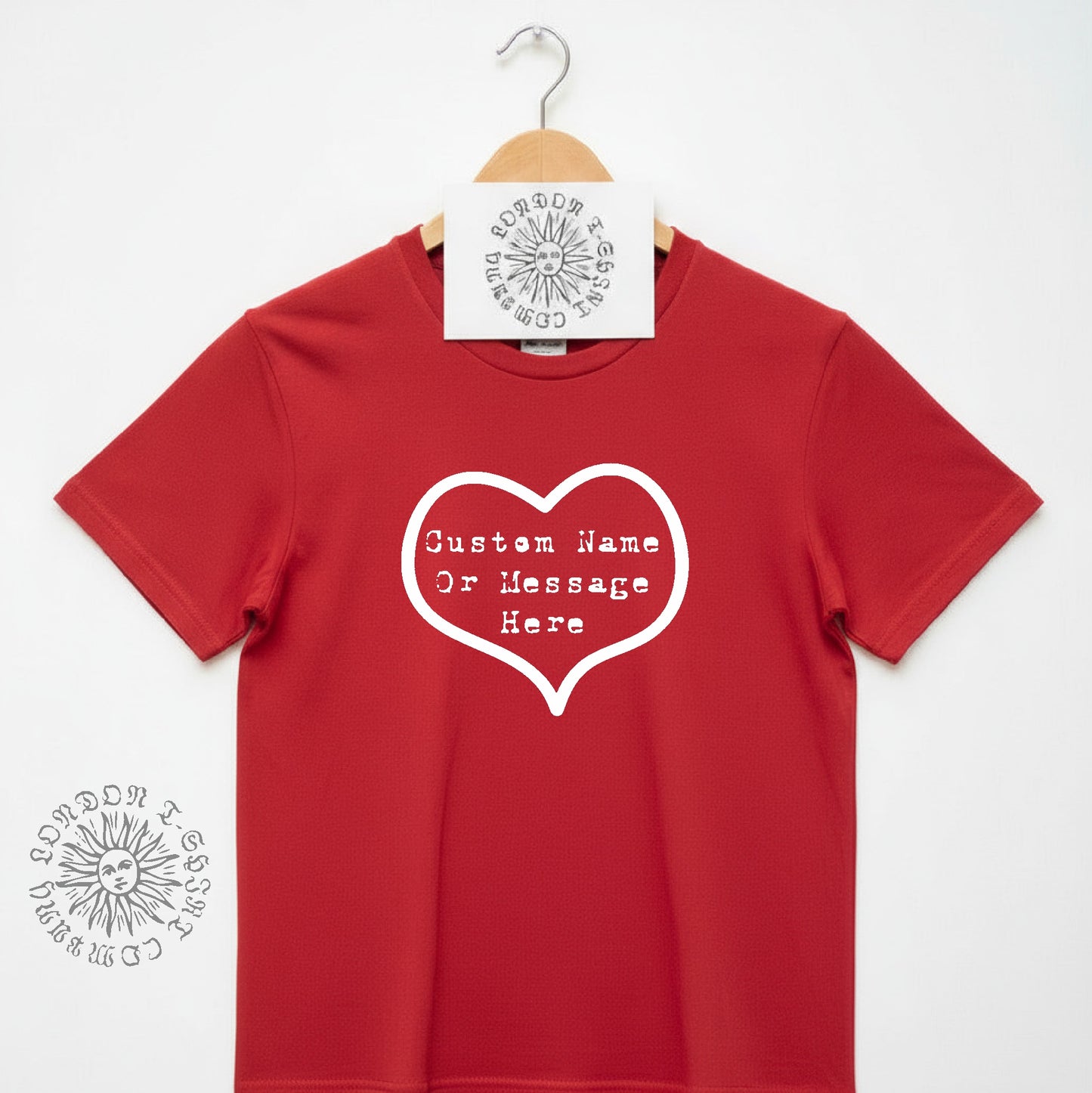 Valentine's Day Custom Message TShirt - Personalised Heart Print, Various Colours