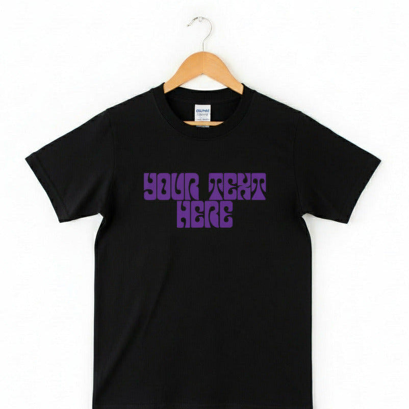 Custom Psychedelic Font T-Shirt - Add Your Text, 60s, Retro, Various Colours