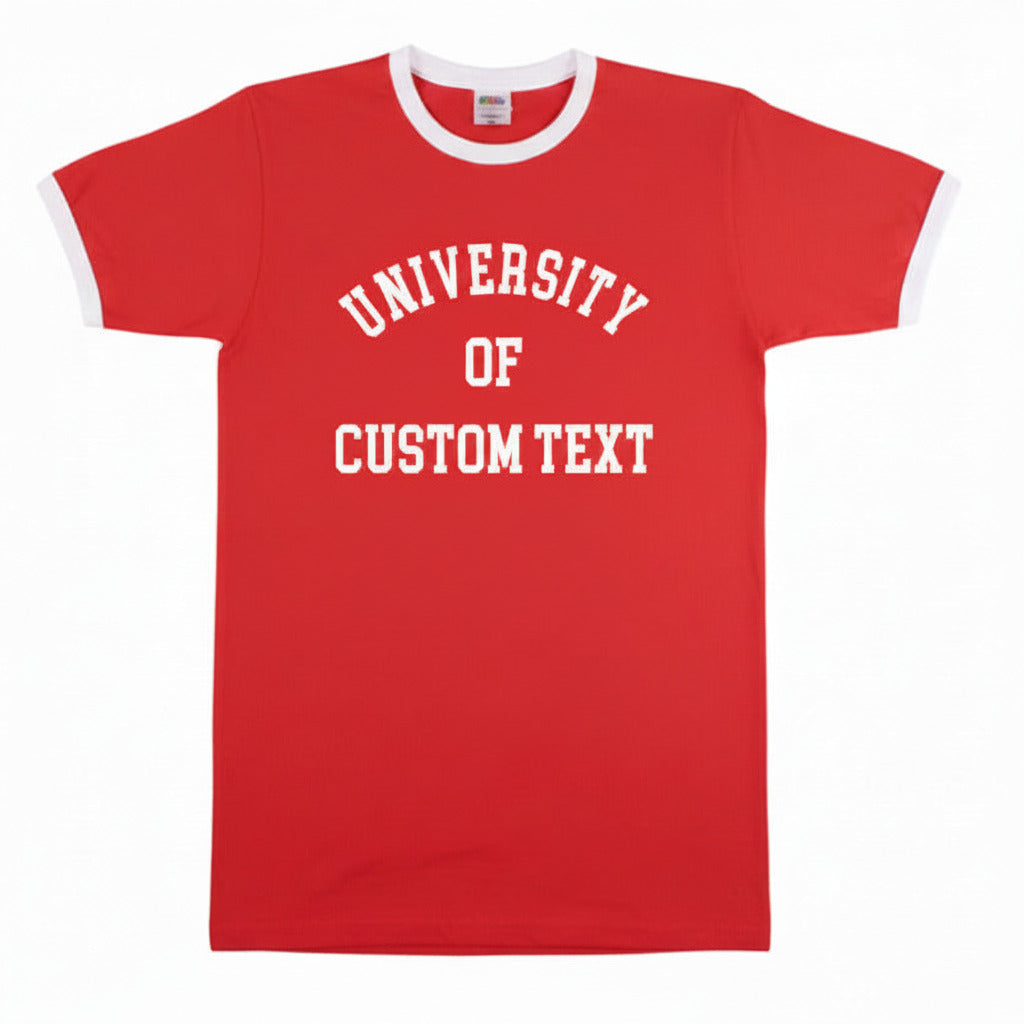 Custom University Ringer T-Shirt - Personalised Print, Varsity College Style, Various Colours