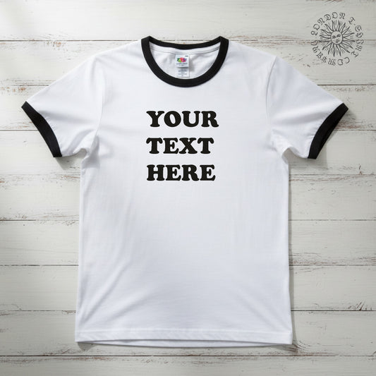 Personalised Custom Printed Ringer T-Shirt - Retro Font, Various Colours S-3XL