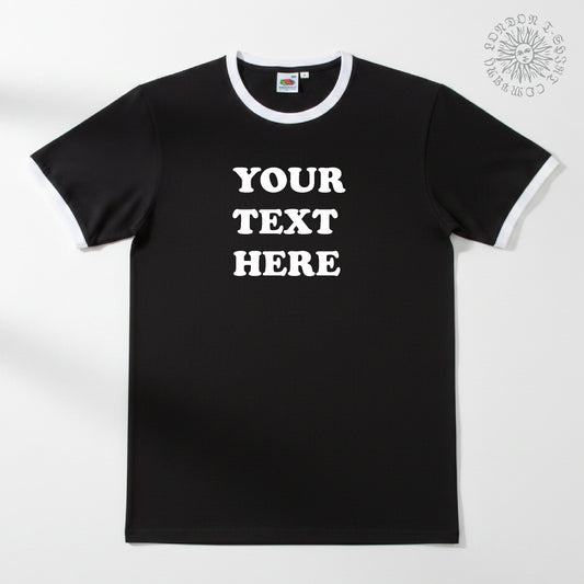 Personalised Custom Printed Ringer T-Shirt - Retro Font, Various Colours S-3XL