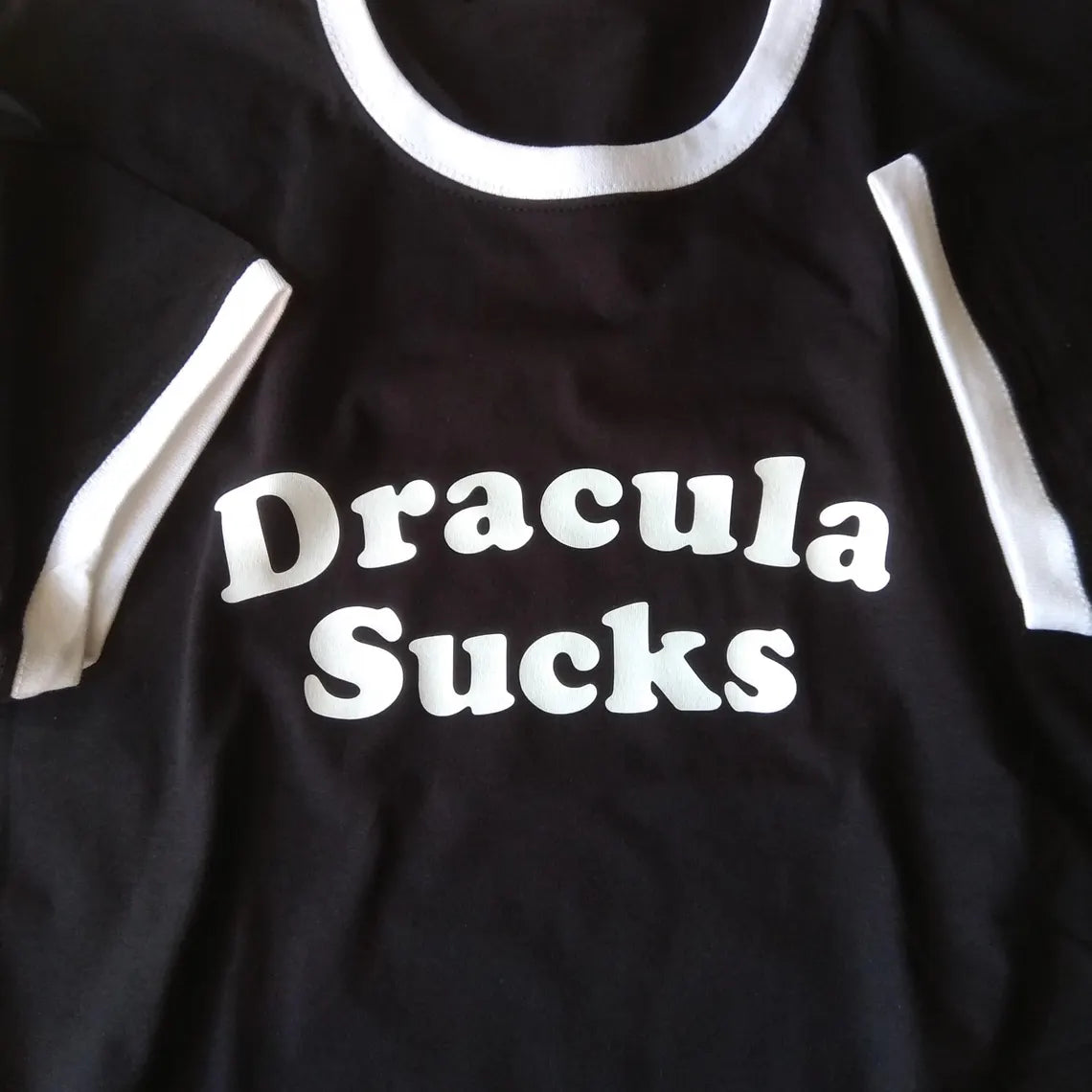 Dracula Sucks Ringer T-Shirt - Retro Vampire, 70's Style, S-3XL, Various Colours