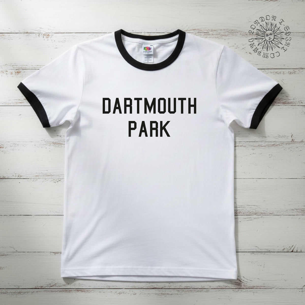 Dartmouth Park Ringer T-Shirt - London Souvenir, Custom Print Available, College Style, Various Colours S-3XL
