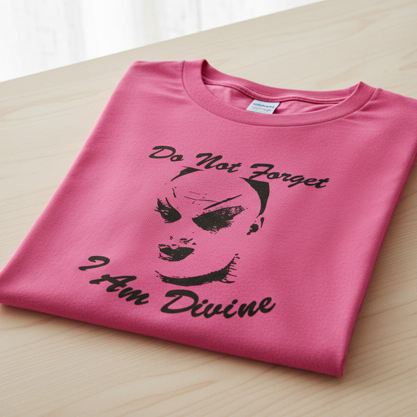 'I Am Divine' Pink Flamingos  T-Shirt - Drag Queen, Cult Film, Various Colours