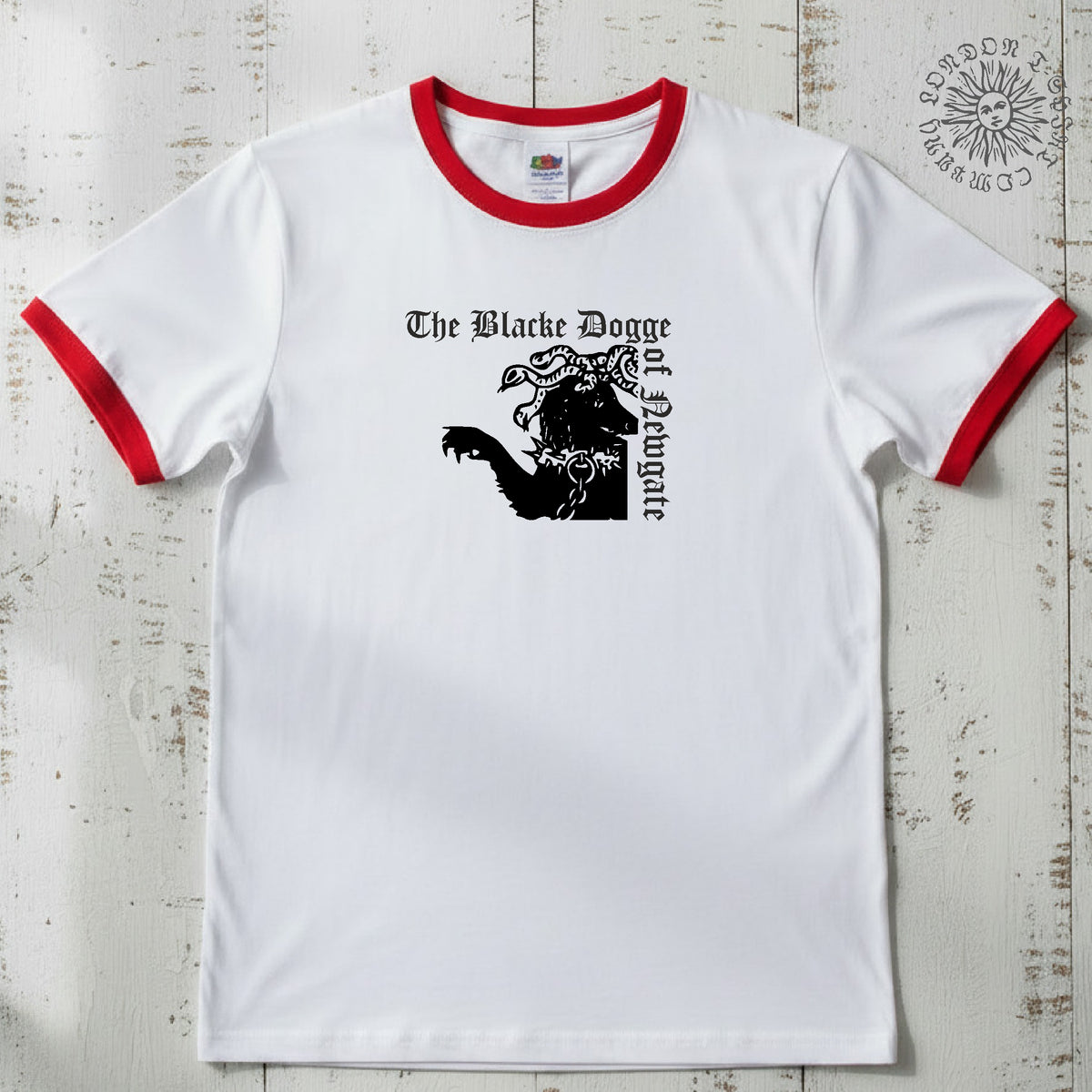 The Black Dog of Newgate Ringer T-Shirt: London Ghost Folklore, Various Colours S-3XL