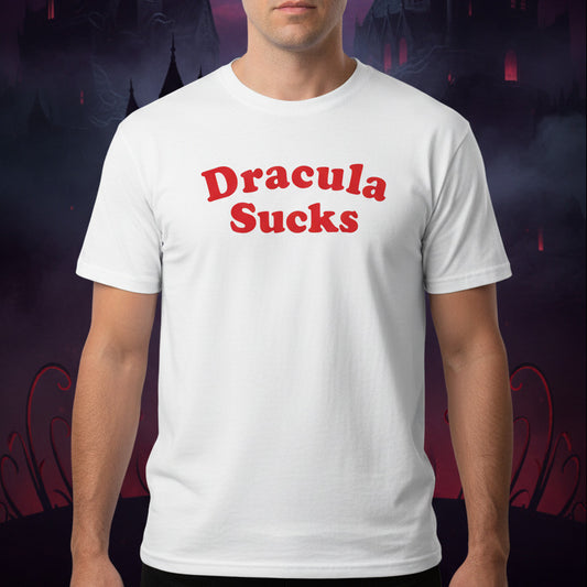 Dracula Sucks T-Shirt - Retro Vampire Horror, 60s/70s badge, Various Colours