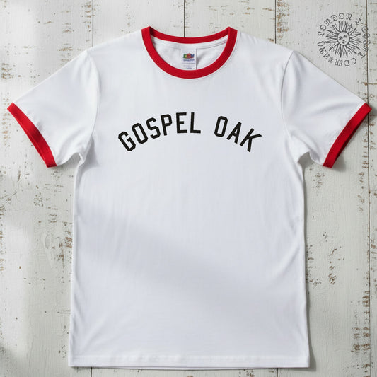 Gospel Oak, Ringer T-Shirt - Retro Style, London Souvenir Gift Top, Various Colours S-3XL