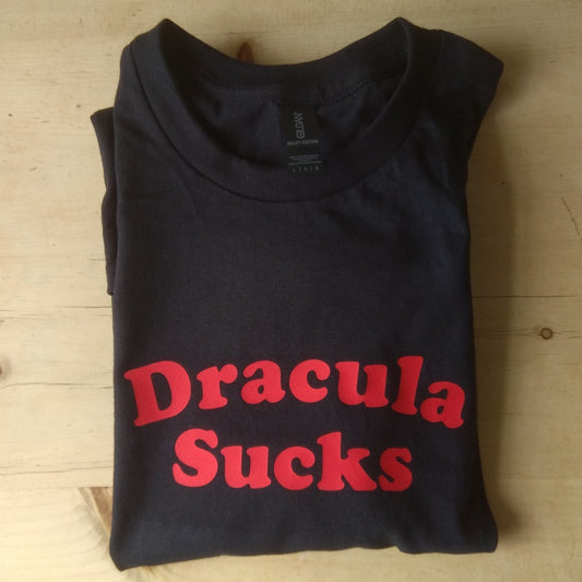 Dracula Sucks T-Shirt - Retro Vampire Horror, 60s/70s badge, Various Colours