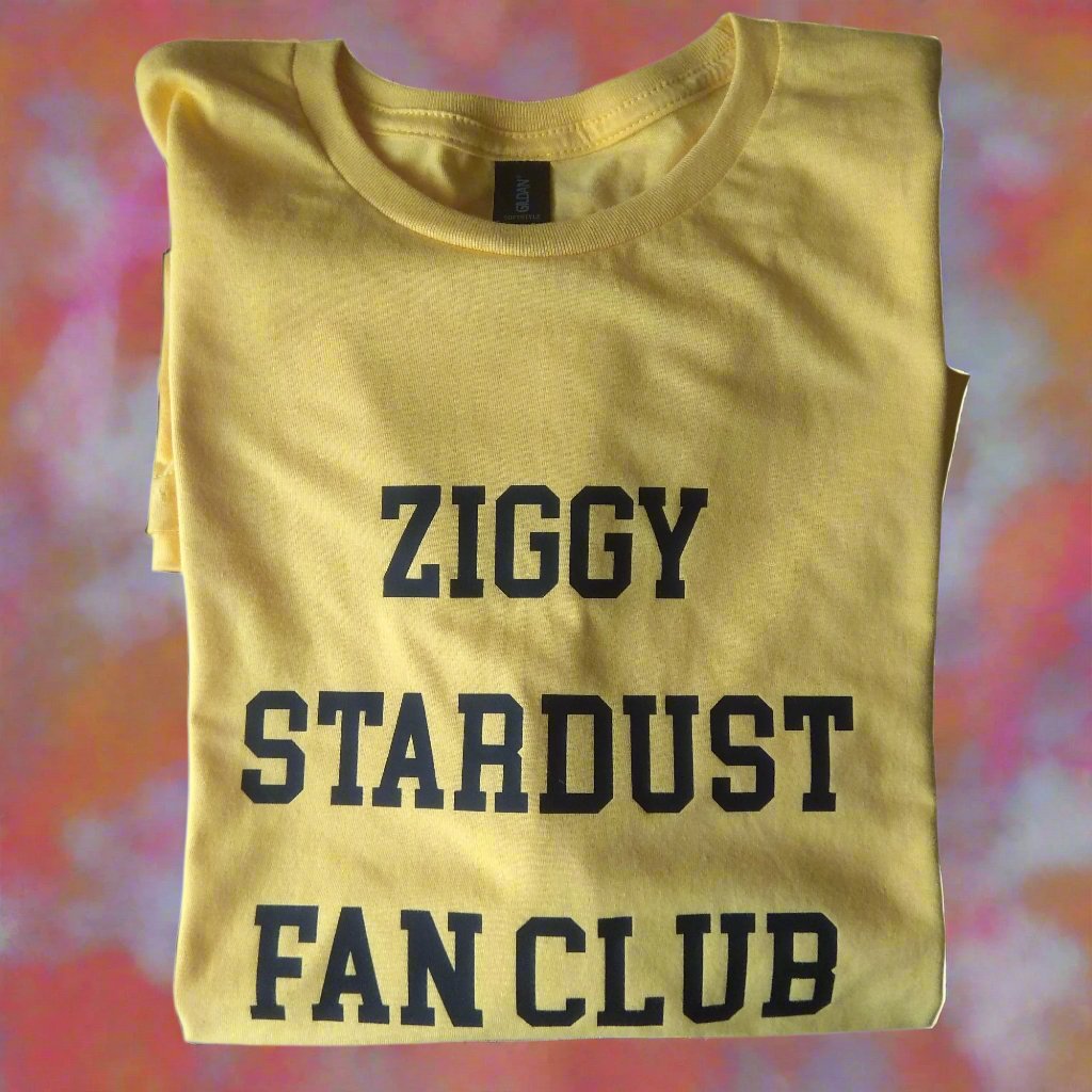 Custom Printed 70s Style Fan Club T-Shirt - Personalised, Retro, Ziggy Stardust, Various Colours