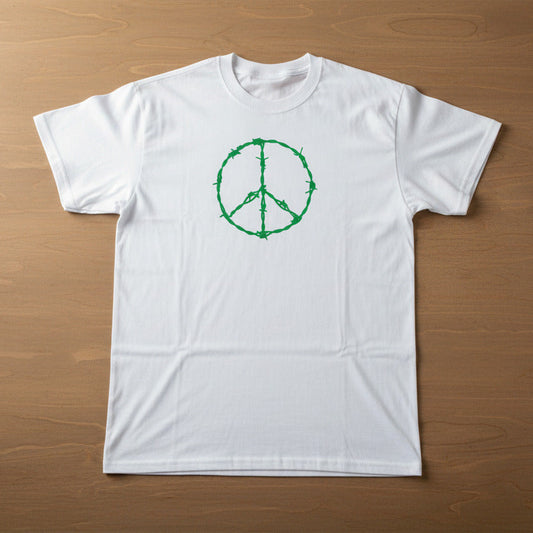 Peace Symbol T-Shirt - Barb Wire, Peace Sign, Protest, S-XXL