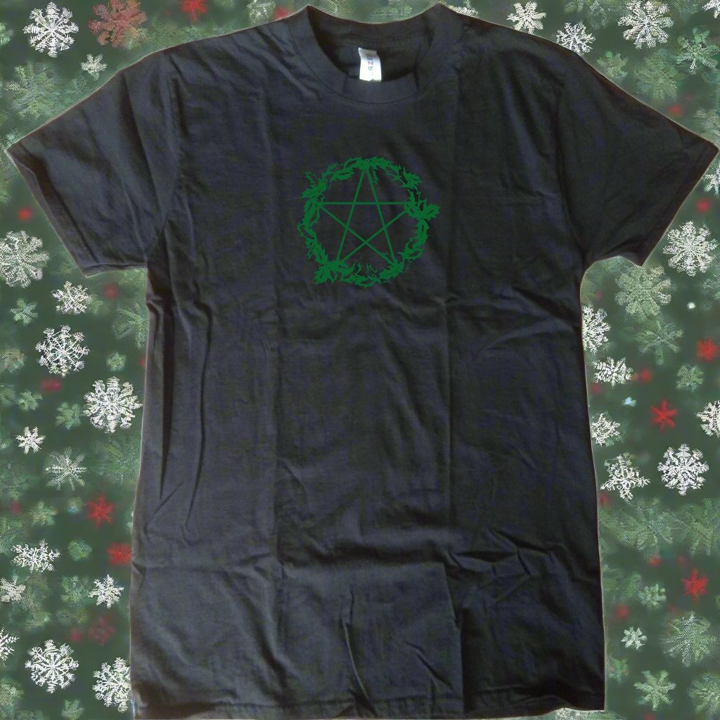 Yule Wreath Organic Cotton T-Shirt - Alternative Christmas Gift, Pentagram, S-XXL