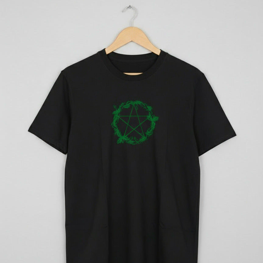 Yule Wreath Organic Cotton T-Shirt - Alternative Christmas Gift, Pentagram, S-XXL
