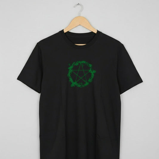 Yule Wreath Organic Cotton T-Shirt - Alternative Christmas Gift, Pentagram, S-XXL