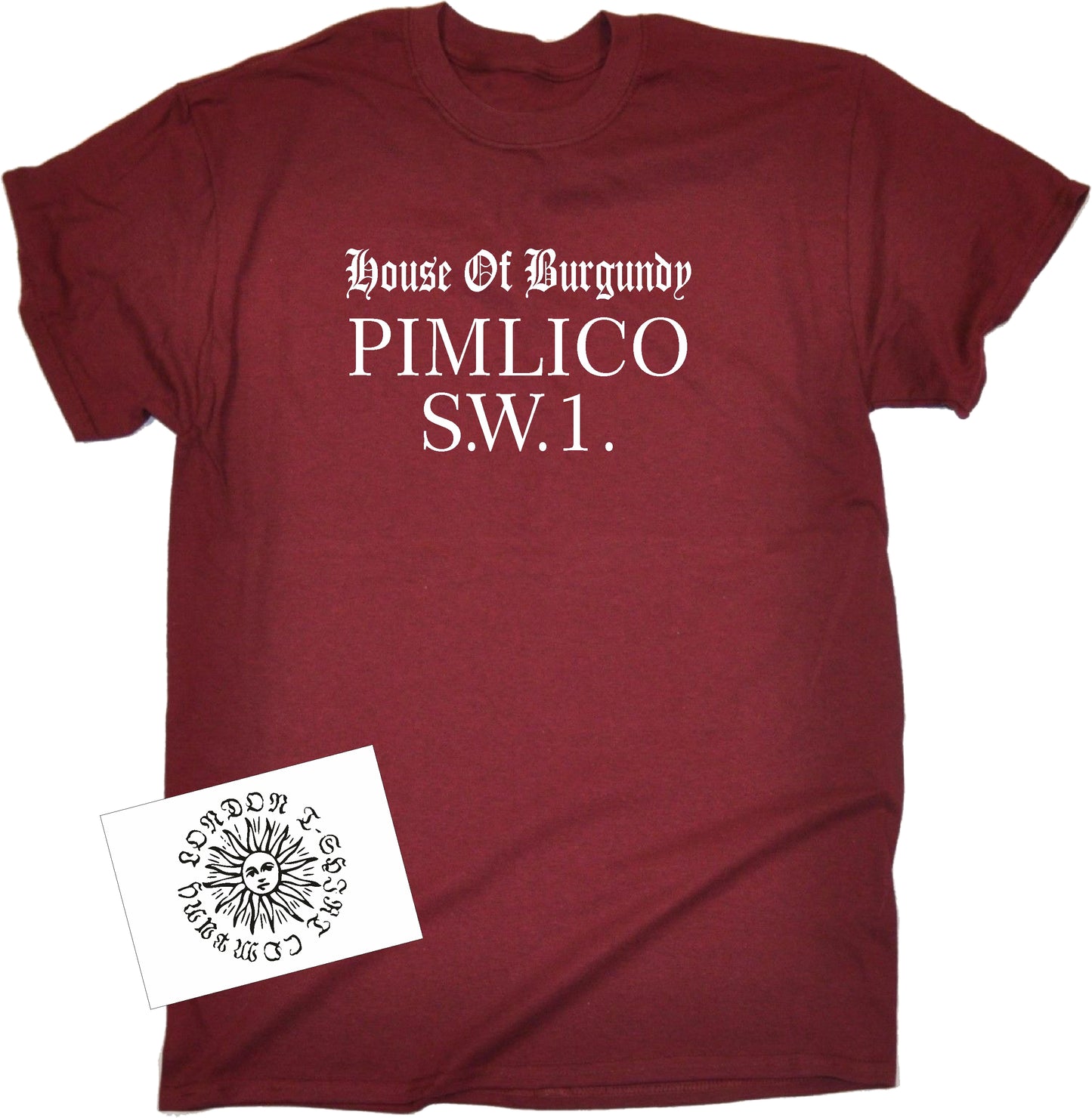 Passport To Pimlico T-Shirt - Burgundy Souvenir, Various Colours