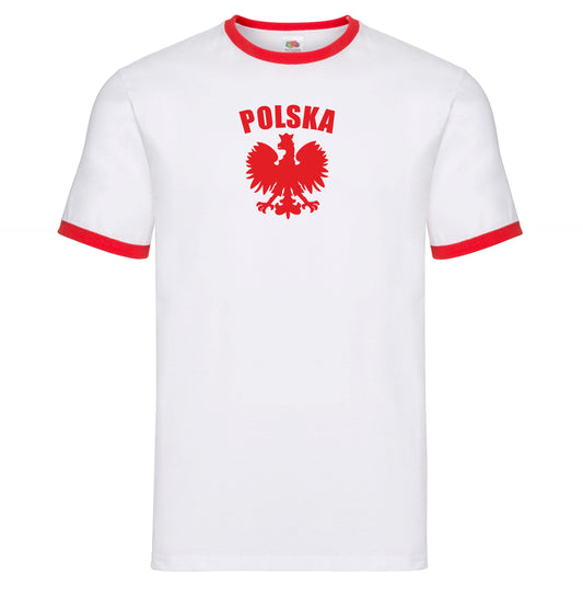 Polska Eagle Ringer T Shirt - Retro Souvenir Style, Poland, S-XXL