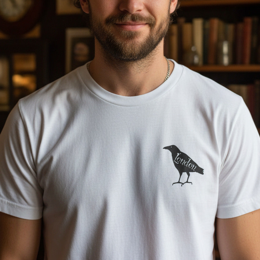 London Raven T-Shirt - English Folklore Souvenir, Pocket Logo Print, Various Colours