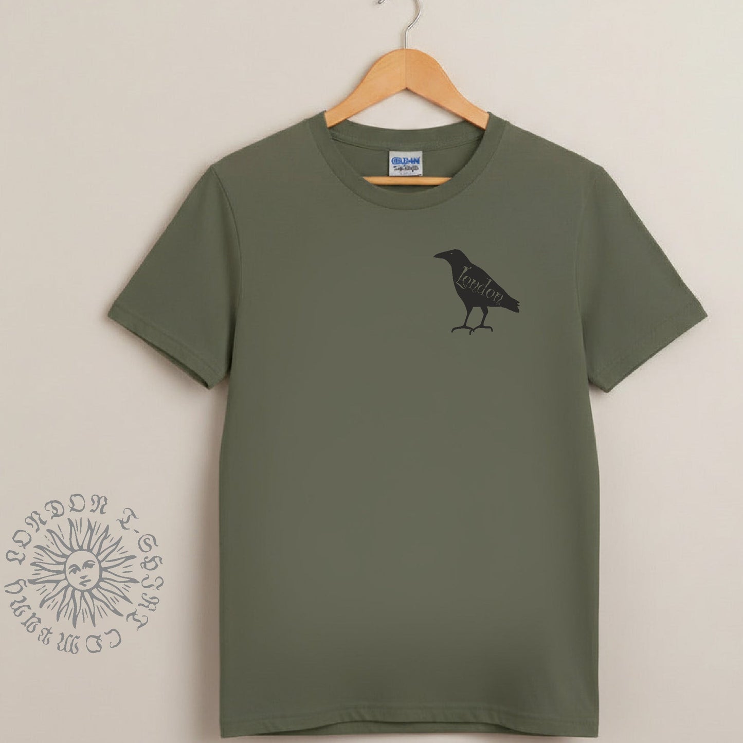 London Raven T-Shirt - English Folklore Souvenir, Pocket Logo Print, Various Colours