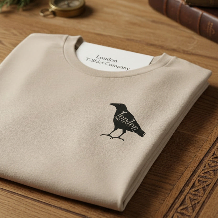 London Raven T-Shirt - English Folklore Souvenir, Pocket Logo Print, Various Colours