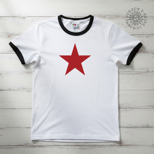 Red Star Ringer T-Shirt - Retro Sub Culture, Protest, Various Colours