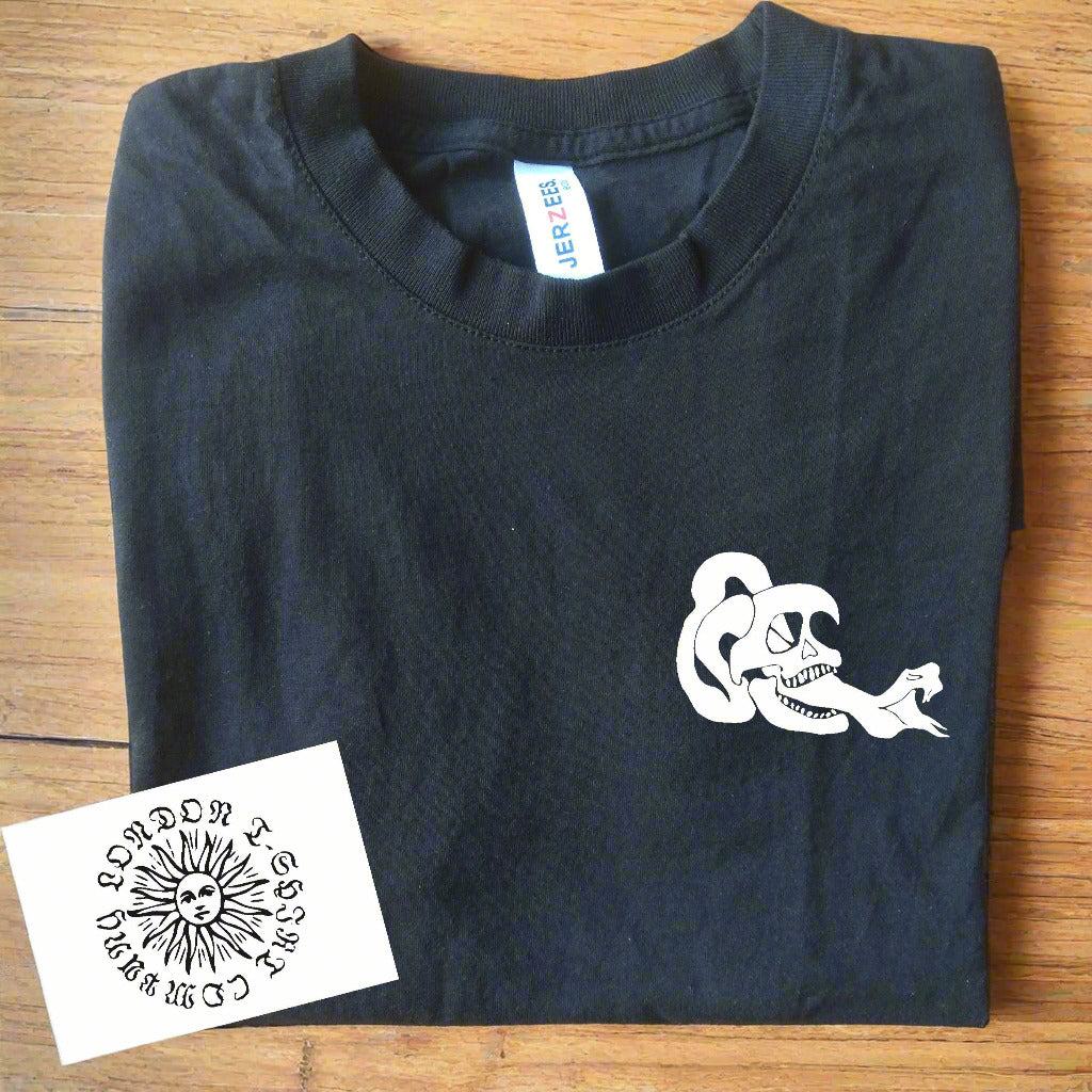 Skull & Snake T-Shirt - Organic Cotton, Pocket Logo, Rocker, Tattoo Style Top, Various Colours