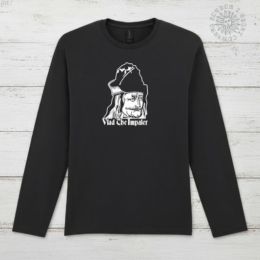 Vlad The Impaler Long Sleeve T-Shirt - Dracula, Retro Gothic Horror, Vampire, Various Colours