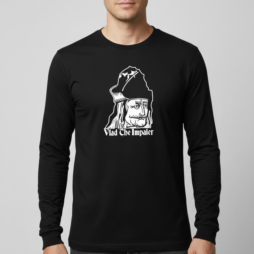 Vlad The Impaler Long Sleeve T-Shirt - Dracula, Retro Gothic Horror, Vampire, Various Colours