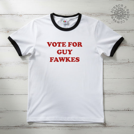 Vote Guy Fawkes Ringer T-Shirt - Napoleon Dynamite College Style, Political Protest, Various Colours S-3XL