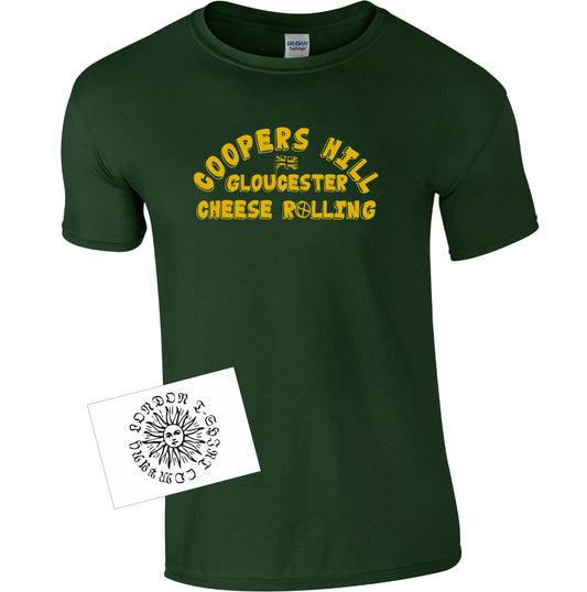 Coopers Hill Gloucester Cheese Rolling T-Shirt - Traditional Annual Event Souvenir Top, Various Colours