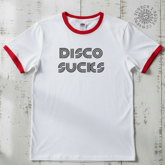 Disco Sucks Ringer T-Shirt - Retro 70's Rocker, Various Colours S-3XL