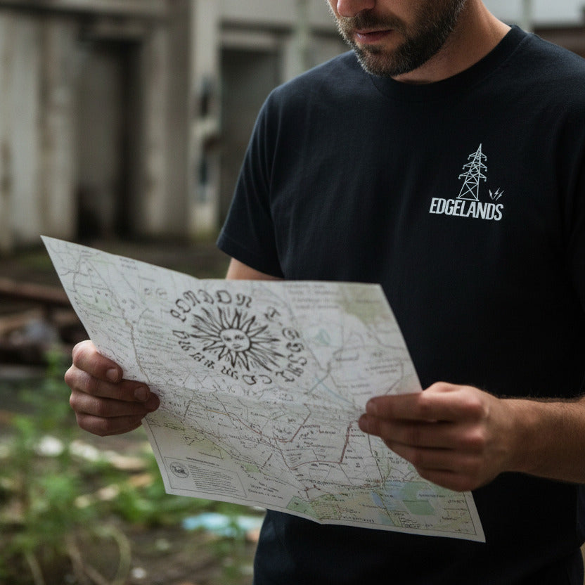 Pylon Pocket Logo T-Shirt 'Edgelands' - Organic Cotton, Psychogeography, Walking Various Colours