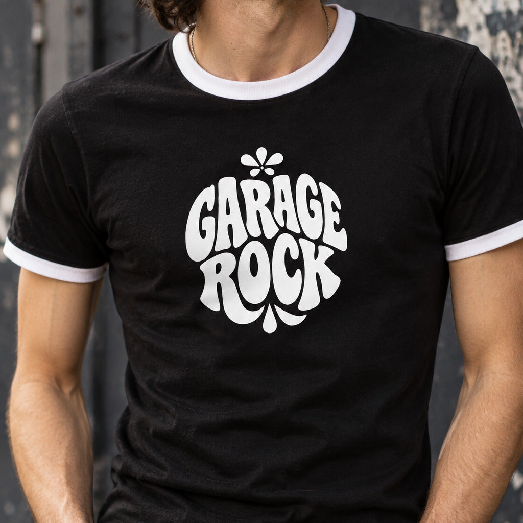 Garage Rock Ringer T-Shirt: Retro 60's Rocker Logo, Various Colours S-3XL