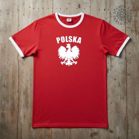 Polska Eagle Ringer T Shirt - Retro Souvenir Style, Poland, S-3XL