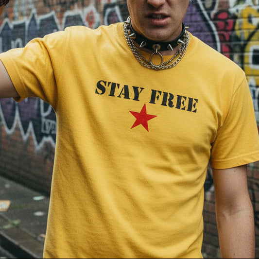 Stay Free Star T-Shirt - Retro Punk Rock, Protest, Various Colours