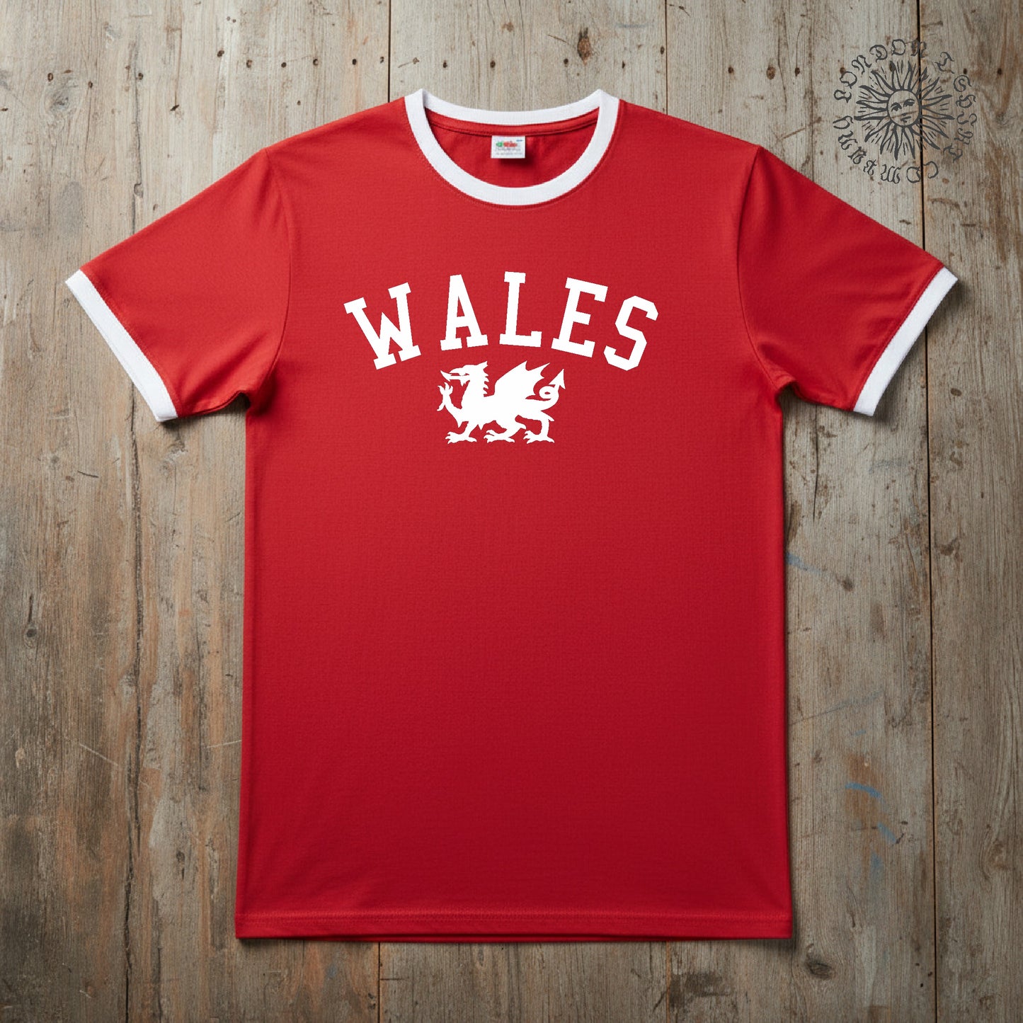 Wales Ringer T-Shirt - Retro Style, Welsh Dragon Souvenir, S-3XL